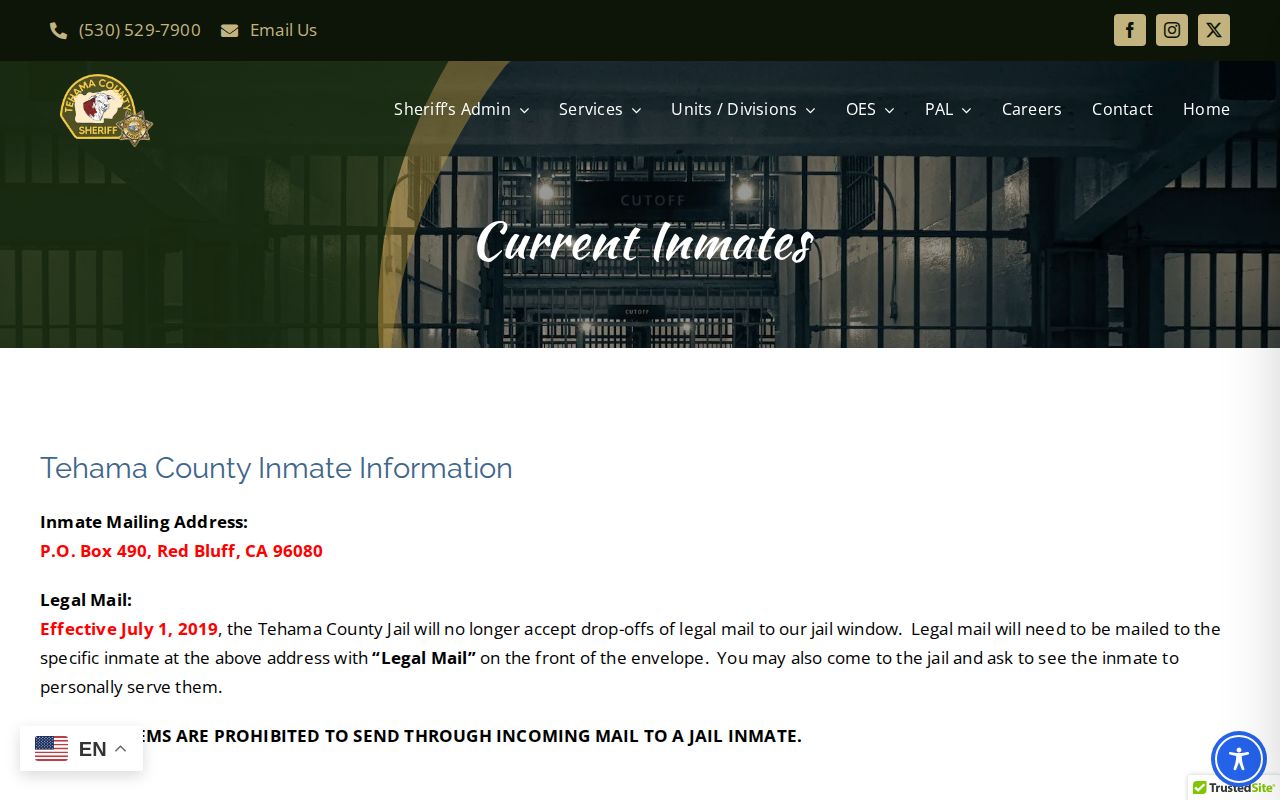 Tehama County current inmate roster access page