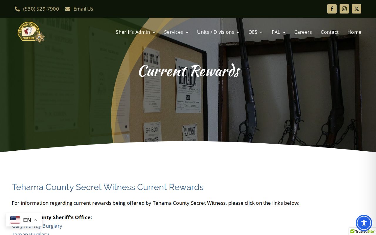 Tehama County Secret Witness wanted reward and case notices